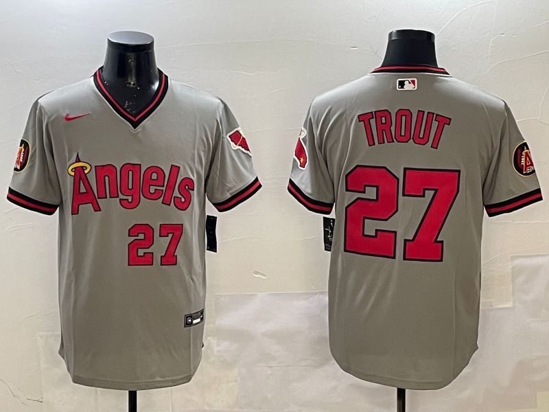 Men Los Angeles Angels #27 Trout Grey Throwback Nike Game 2025 MLB Jersey style 2->los angeles angels->MLB Jersey
